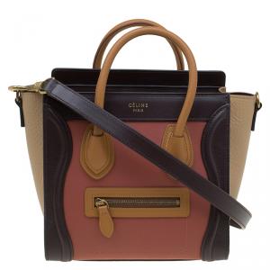 Pre Owned Celine Tri Color Leather Nano Luggage Tote