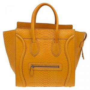 Pre Owned Celine Orange Python Mini Luggage Tote