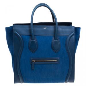 Pre Owned Celine Blue Grain Leather Medium Luggage Tote