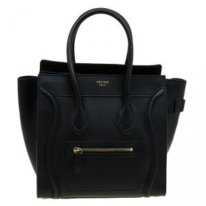 Pre Owned Celine Black Smooth Leather Micro Luggage Tote