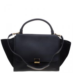 Pre Owned Celine Black Leather and Suede Medium Trapeze Tote