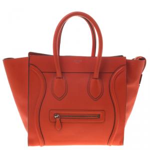 Pre Owned Celine Orange Leather Mini Luggage Tote