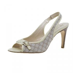 Pre Owned Celine Cream Monogram Canvas and Leather  Sandals Size 38.5