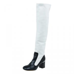 Pre Owned Celine Two Tone Leather Tall Boots Size 38.5 