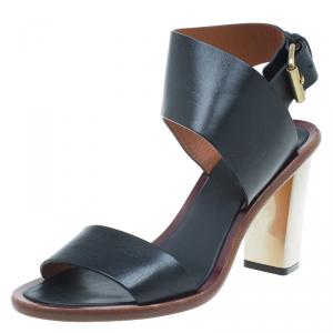 Pre Owned Celine Black Leather Ankle Strap Metal Heel Sandals Size 38