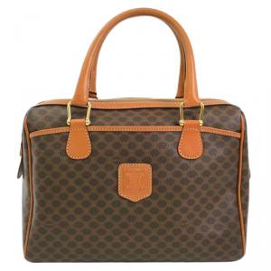 Celine Brown Macadam Pattern PVC/Leather Italy Travel Bag