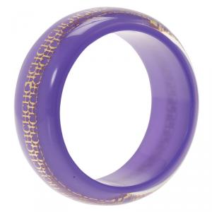 Pre Owned CH Carolina Herrera Purple Resin Gold Tone Metal Wide Bangle 20 cm