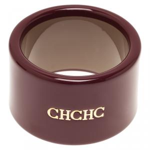 Pre Owned CH Carolina Herrera Burgundy Extra Wide Cuff Bracelet Size M