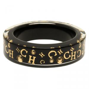 Pre Owned CH Carolina Herrera Black and Gold Tone Resin Bangle