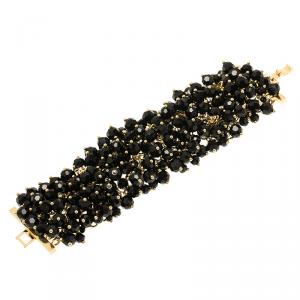 Pre Owned CH Carolina Herrera Black Beads Gold Tone Bracelet