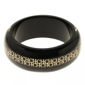 Pre Owned CH Carolina Herrera Black and Gold Tone Resin Bracelet
