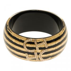 Pre Owned CH Carolina Herrera Black and Gold Resin Bangle Bracelet