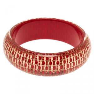 Pre Owned CH Carolina Herrera Red Resin and Gold Tone Metal Bracelet