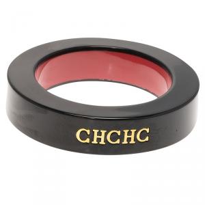 Pre Owned CH Carolina Herrera Black Resin Wide Bangle Bracelet Size 22CM
