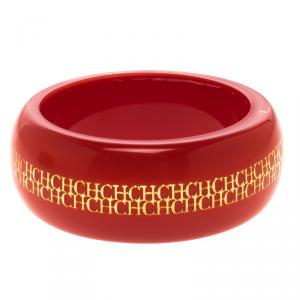 Pre Owned CH Carolina Herrera Red Resin Gold Tone Metal Wide Bangle Bracelet 20 cm
