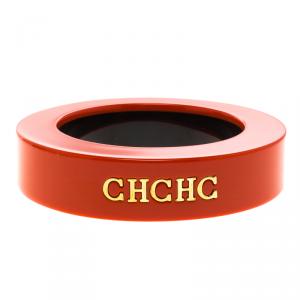 Pre Owned CH Carolina Herrera Orange Resin Gold Tone Wide Bangle 20 cm