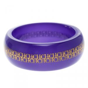 CH Carolina Herrera Purple Resin Gold Tone Wide Bangle Bracelet 21MM