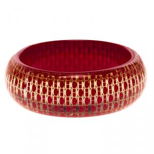 CH Carolina Herrera Red Resin Gold Tone Wide Bangle Bracelet 