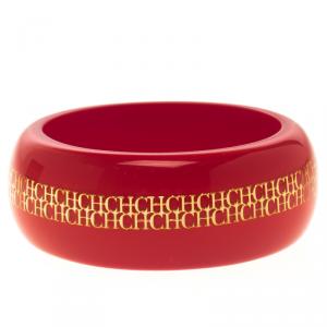 Pre Owned CH Carolina Herrera Red Resin Gold Tone Metal Wide Bangle Bracelet 20cm