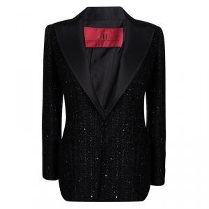 Pre Owned Carolina Herrera Black Sequin Embellished  Tweed Blazer M
