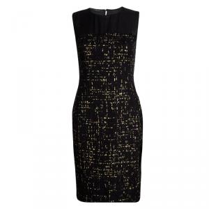 Pre Owned CH Carolina Herrera Black and Gold Textured Sleeveless Dress S