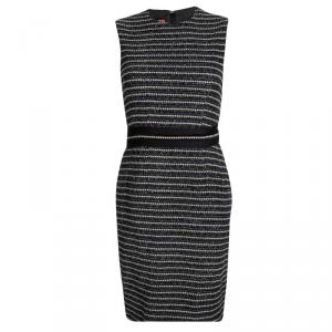 Pre Owned CH Carolina Herrera Navy Blue Textured Sleeveless Belted Dress S