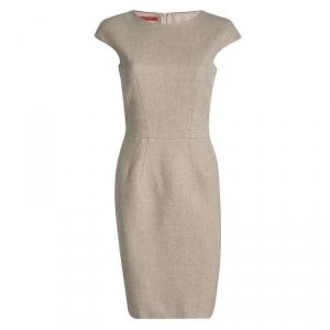 Pre Owned CH Carolina Herrera Beige Wool Cap Sleeve Sheath Dress S