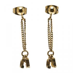 Pre Owned Carolina Herrera Gold Tone CH Drop Earrings