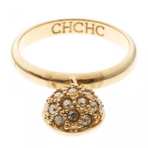 Pre Owned CH Carolina Herrera Crystal Gold Tone Charm Ring Size 57