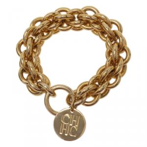 Pre Owned Carolina Herrera CH Chain Gold Tone Bracelet 