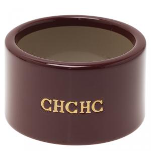 Pre Owned CH Carolina Herrera Burgundy Extra Wide Cuff Bracelet 