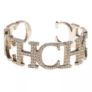 Pre Owned CH Carolina Herrera Silver Studded Open Cuff  Bracelet