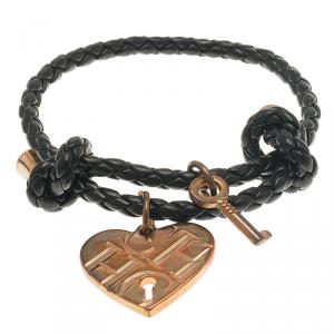 Pre Owned CH Carolina Herrera Heart Lock and Key Leather Bracelet