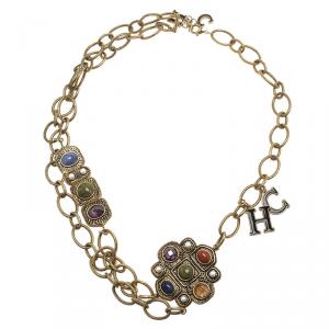 Pre Owned CH Carolina Herrera Multi Colored Stones Gold Tone Necklace