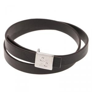 Pre Owned CH Carolina Herrera Logo Double Tour Brown Leather Bracelet