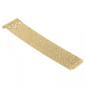 Pre Owned CH Carolina Herrera Crystal Mesh Gold Tone Wide Bracelet 17cm
