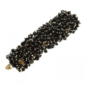 Pre Owned CH Carolina Herrera Black Beads Gold Tone Bracelet 18cm
