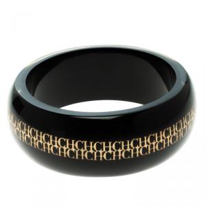 CH Carolina Herrera Black Resin Gold Tone Metal Wide Bangle Bracelet 22cm