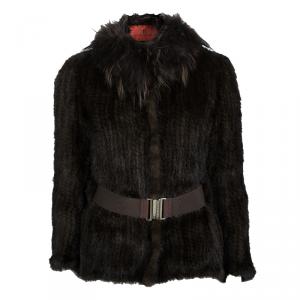 Pre Owned CH Carolina Herrera Brown Mink and Racoon Fur Belted Jacket S