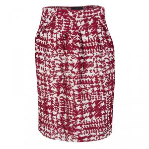 CH Carolina Herrera Red and White Textured Jacquard Pencil Skirt M