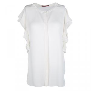 Pre Owned CH Carolina Herrera Cream Silk Ruffle Detail Blouse L