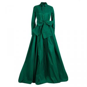 Pre Owned CH Carolina Herrera Green Long Sleeve Belted Maxi Shirt Dress M