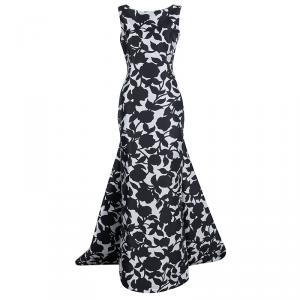 Pre Owned CH Carolina Herrera Monochrome Printed Scoop Back Sleeveless Gown M