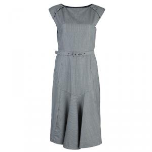 Pre Owned CH Carolina Herrera Grey Wool Belted Dress L