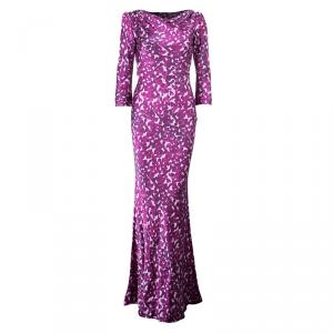 Pre Owned CH Carolina Herrera Printed Long Sleeve Maxi Dress M