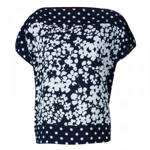 Pre Owned CH Carolina Herrera Navy and White Floral Print Square Top M