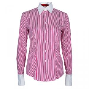 Pre Owned CH Carolina Herrera Red Striped Cotton Shirt S