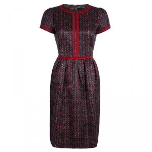 Pre Owned CH Carolina Herrera Brown Tweed Short Sleeve Dress M