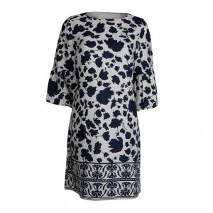 Pre Owned CH Carolina Herrera Cream Floral Print Linen Dress M