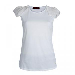 Pre Owned CH Carolina Herrera White Ruffle Sleeve Detail Top M